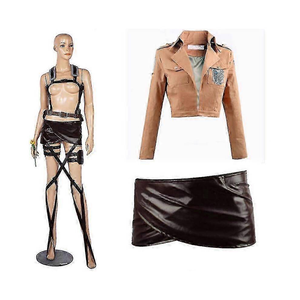 (S, Cloth set) 2023-attack On Titan Cosplay Costume Shingeki No Kyojin Mikasa Ackerman Shawl Belt Leather Shorts Full Sets-1-1