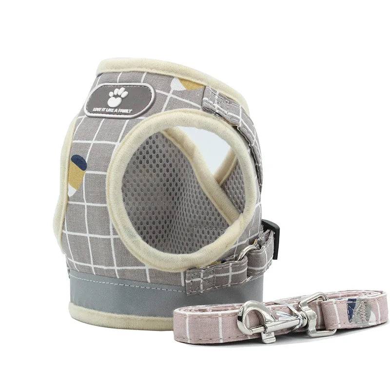 Adjustable Reflective Vest Harness & Leash Set for Small Dogs & Cats - Khaki / S (S)