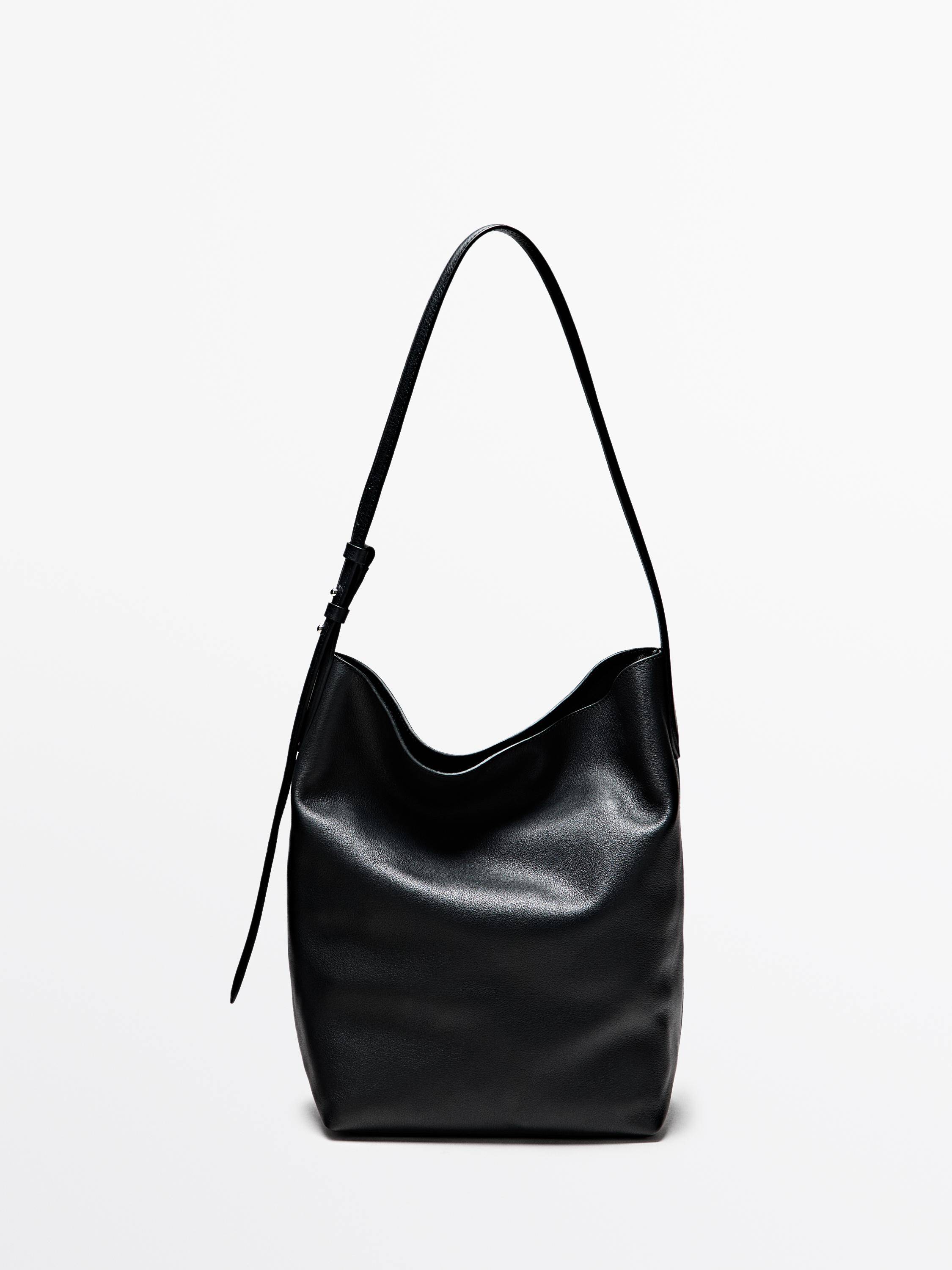 Massimo Dutti - Dame - Bucket-Taske I Nappaskind - Sort - 01