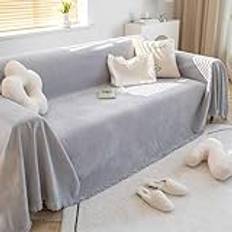Stickade grå sofföverkast, extra stor, 180 x 300 cm filt för 3-sits 2-sits och 4-sits soffor snygga överkast för bäddsoffor och soffor