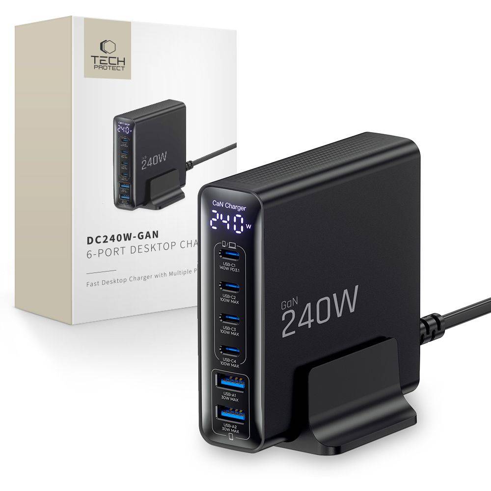 Tech-Protect 240W QC3.0 Laddstation USB-C / USB-A Svart