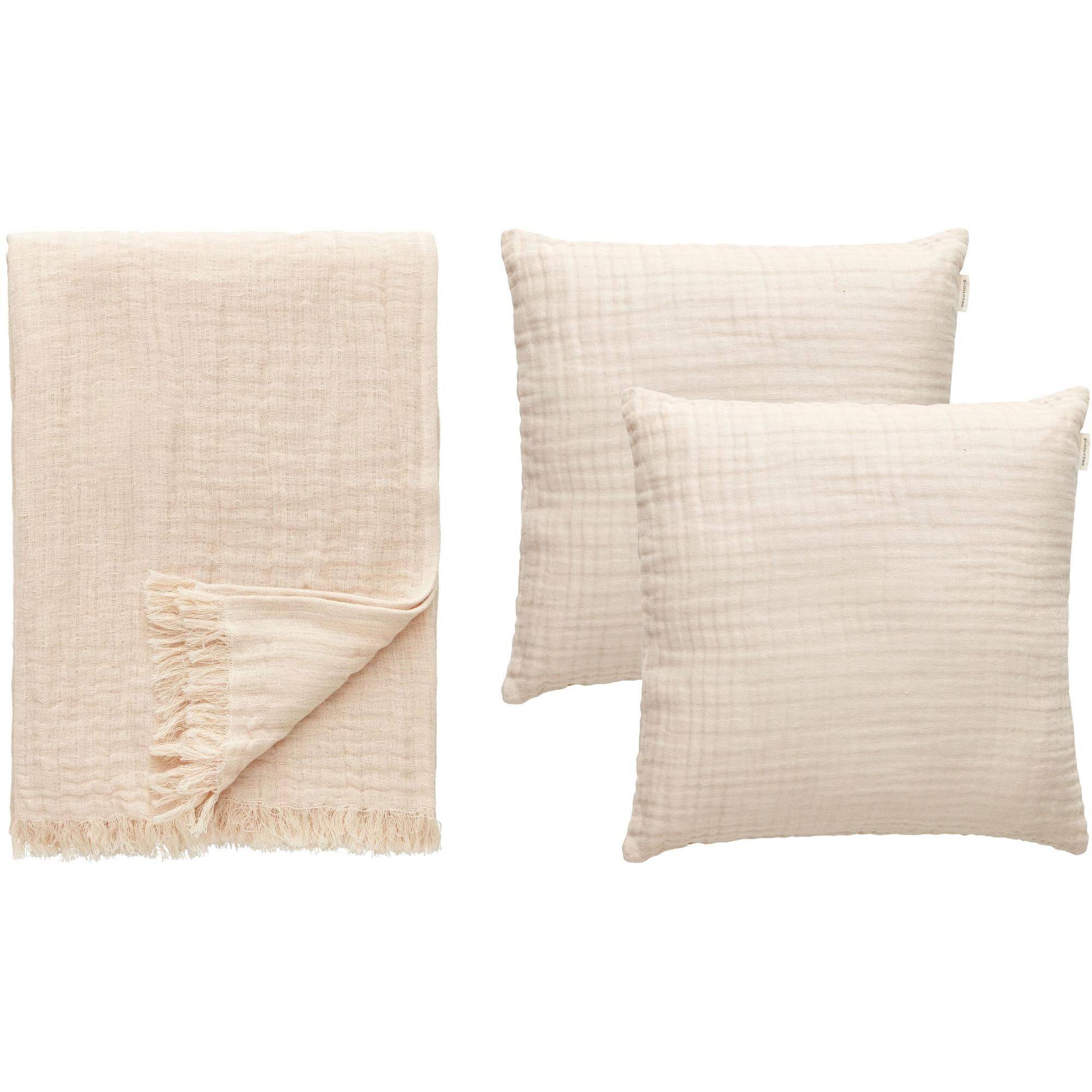 Crinkle Pude & Plaid Sæt Beige.