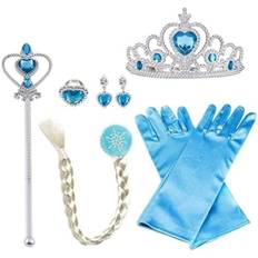 Prinsesse Elsa Kostume Tilbehørs Sæt til Børn, Inkluderer Fletning, Tiara, Handsker og Tryllestav