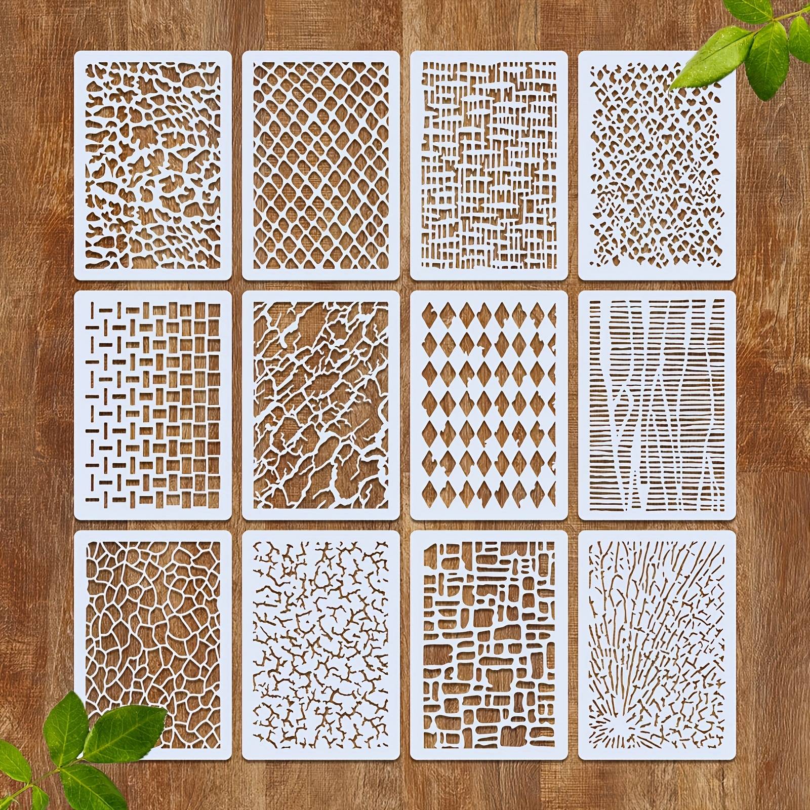 12pcs Set Abstract Texture Background Stencils Reusable Layered Drawing Template Suitable For Cards Painting Painting Board Wall Floor Decor Floor