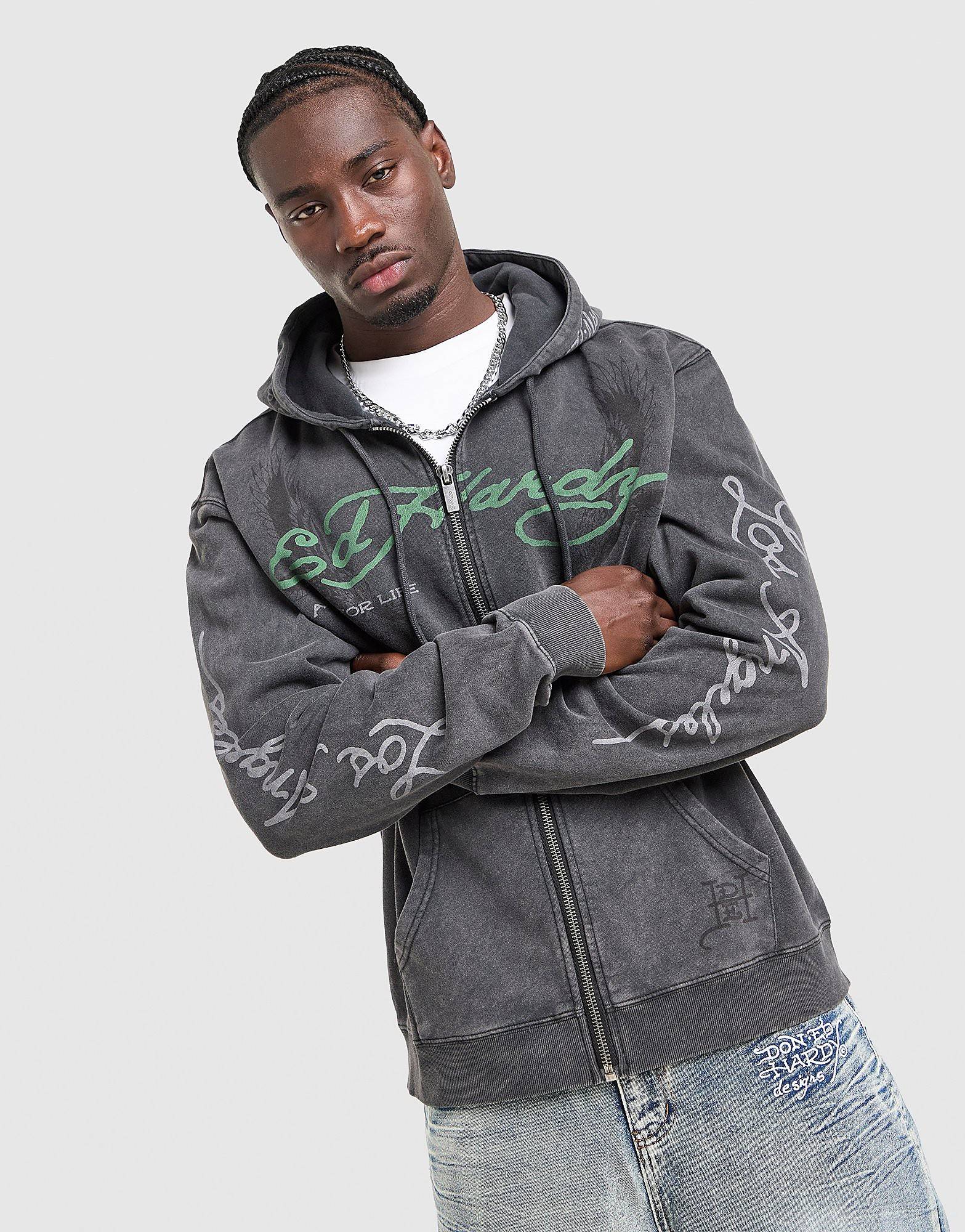 Ed Hardy Fade Tattoo Full Zip Hoodie, svart - L