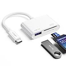 JSAUX USB C SD-kortläsare med USB 3.0-port 3-i-1 USB C till Micro SD minneskortläsare | SD, Micro SD kompatibel med iPhone 16/Pro Max/Pro/Plus, iPad Pro, MacBook Pro/Air, Galaxy S8 på S24-vit