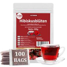 ULTHMOK Premium Hibiskus Te Påsar - 100% Rena Torkade Hibiskus Blommor, Naturliga och Tillsatsfria, Koffeinfria - 100 Te Påsar/200g