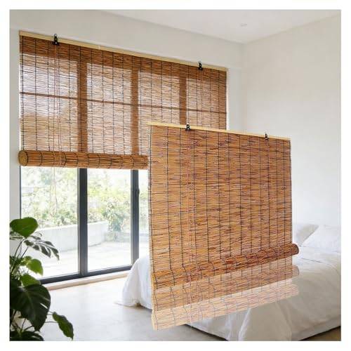 Bambu-rullgardiner 30 90 150 50 cm, Trådlösa Bambu-rullgardiner för Uteplatser, Enkla Att Installera, Ger Avskildhet, Hållbara Romerska Gardiner för Sovrum Balkong(W90cm x H122cm)