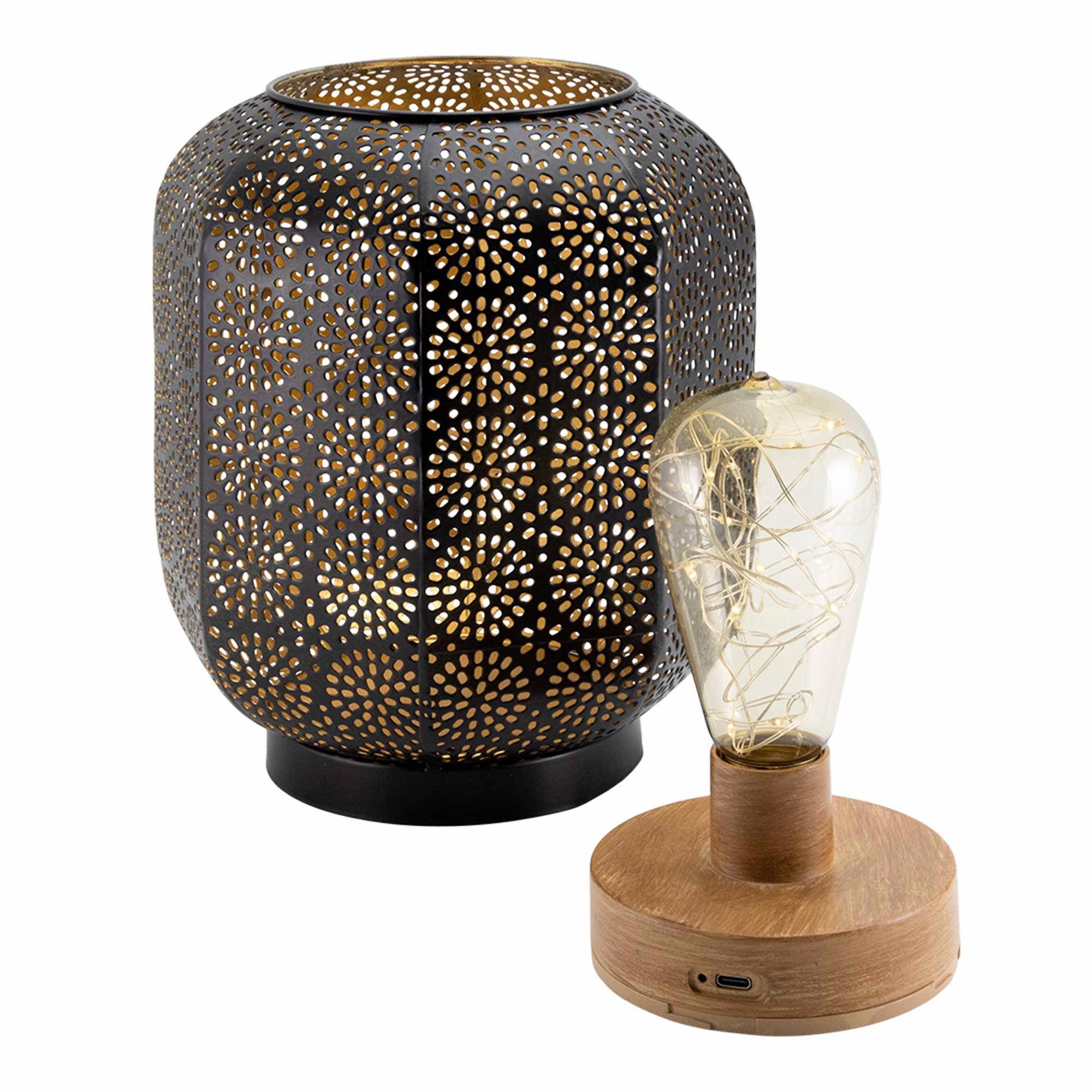 Genopladelig bordlampe Securit Marrakech, sort/gylden.