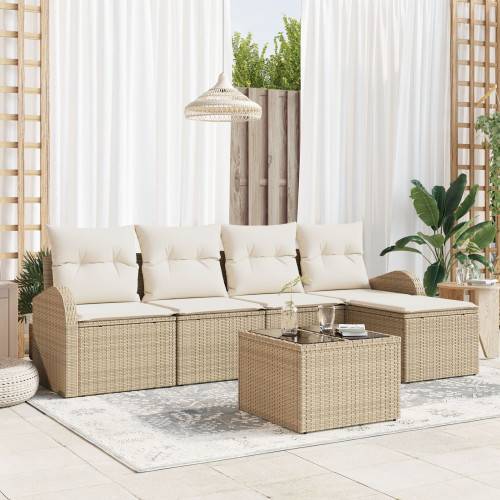 Soffset med kudde med lagring 6 pcs Beige och vit konstrotting