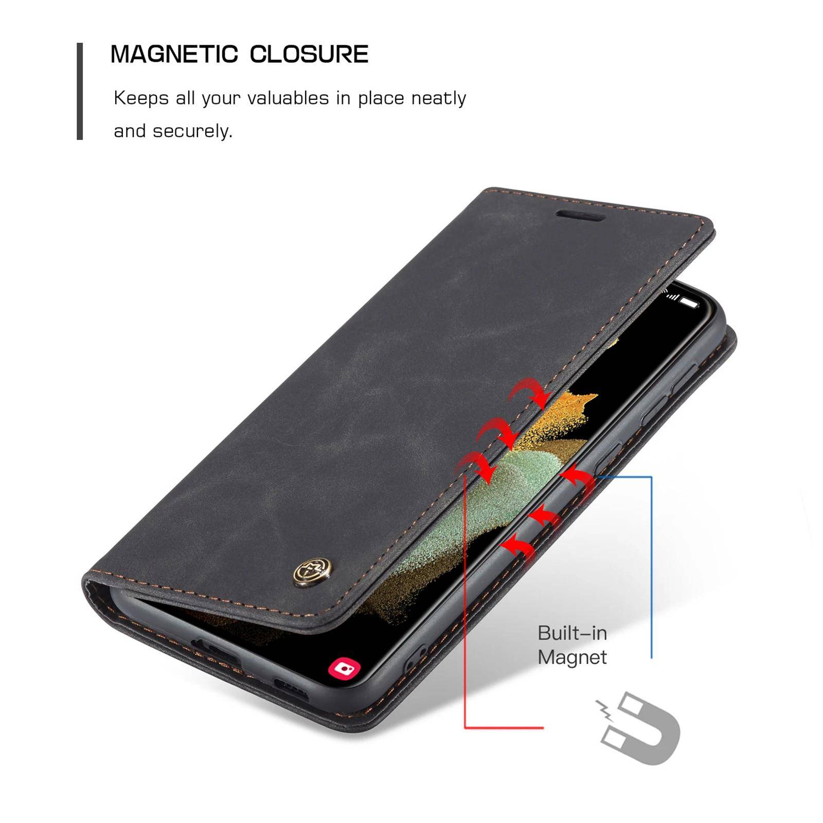 för Samsung Galaxy S21 Ultra S21 Plus 5G Läderfodral,CaseMe Retro Plånbok Lyxig Magnetisk Kort Hållare Plånboksskydd För Galaxy S21