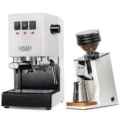 Gaggia Classic E24 Hvid Espressomaskine Inkl. Eureka Mignon Libra 65 Chrome/Mat Sort Espressokværn