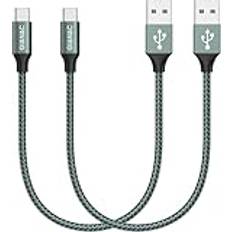 USB Type C-kabel [2Pack 0,3 M] 3,1 A laddare typ C nylon flätad snabbladdning och synkronisering USB-C-kabel för Samsung S10/S9/S8/Note 10/Note 9, Huawei P30/P20/Mate 20, Xperia XZ