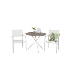 VENTURE DESIGN havesæt m. Parma cafébord (Ø 90) og 2 Santorini stole m. armlæn - hvid alu/textilene