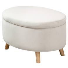 Bænk med Opbevaring Skammel Oval Form 71 x 51,5 x 42 cm, Beige