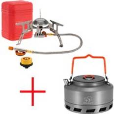 Lixada utomhus 3000w gasspis och 1.1l vattenkanna uppsättning fällbara elektroniska gasbrännare picknick tekanna vattenkokare camping köksredskap - Uppsättning 2