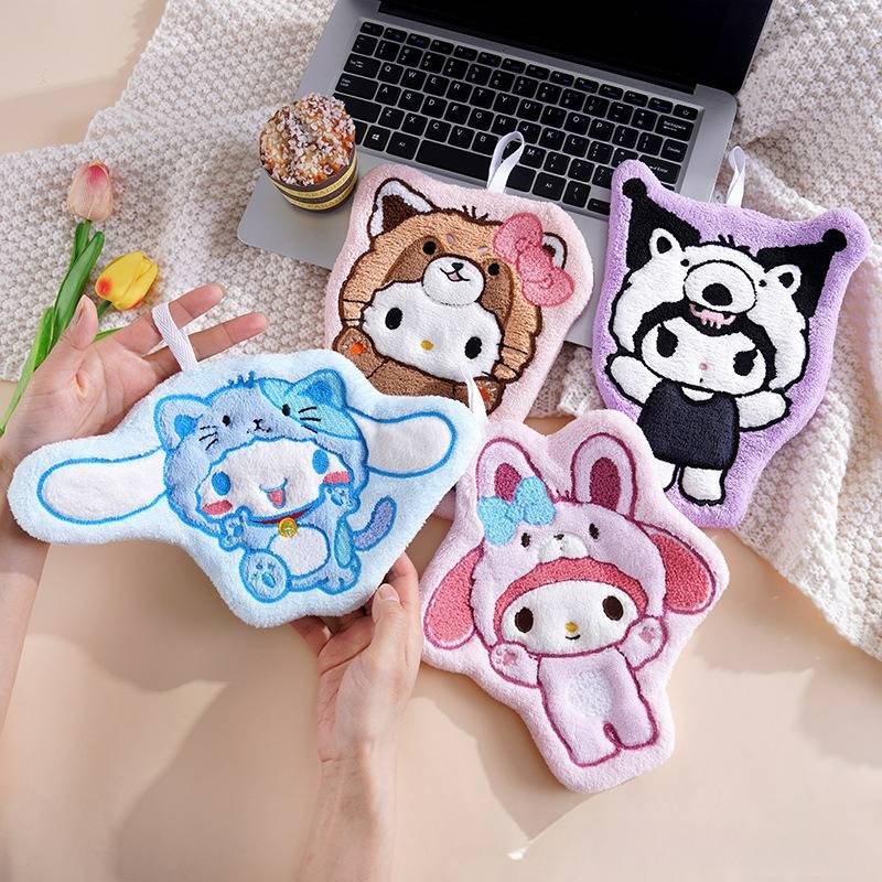 1/4 Pcs Soft Thick Sanrio Kuromi Hand Towel Super Absorbent Coral Velvet Hanging Towel for Kitchen Bathroom Cute Home Decor