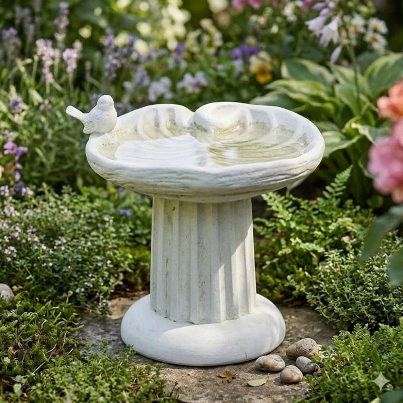 Fuglebad i marmor formet som åkande Ø: 36 cm Lahema Marmor Kunst.