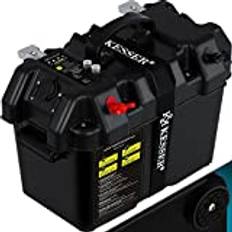 KESSER® Batterilåda för båtmotor elmotor gummibåt utombordare husbil, batterilåda båtar USB och 12 V anslutning batteri cigarettändare LED-display, svart