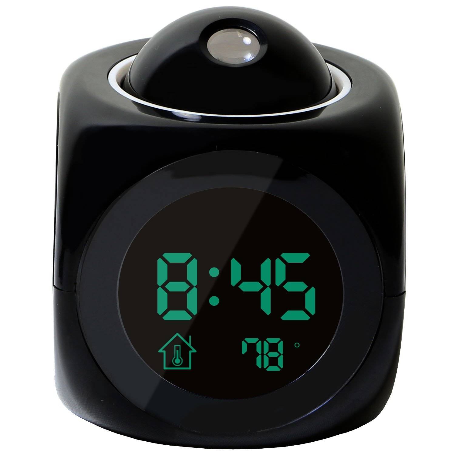 Projektion digital led väckarklocka multifunktion nattlampor röstsamtal snooze temperatur vägg tak projektion - Svart