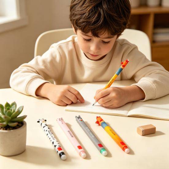 Utsuddningsbara gelpennor med bondgårdsdjur för barn Söt tecknad ko kalkon åsna gris-design Jämn skrift Lätt att sudda ut Penna Roliga skolmaterial