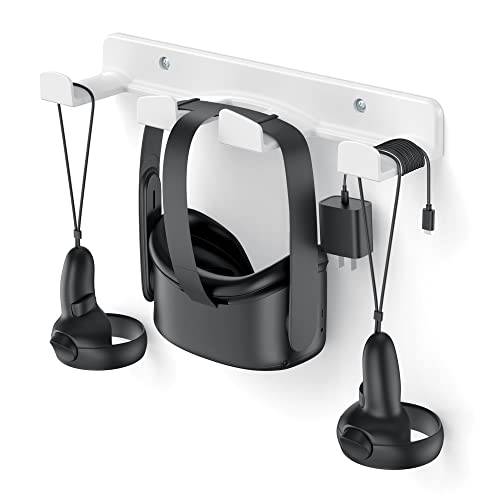 HomeMount VR väggfäste för Oculus Quest 2/Rift, ventilindex, HTC Vive, PSVR – platsbesparande headset och kontrollhängare med rundade hörn (vit)