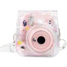 Transparent pvc quicksand väska skydd söt kamera väska väska pu för fuji instax mini 11 väska väska - Rosa