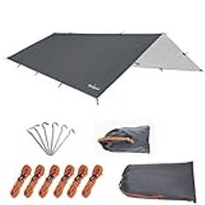 Unigear tält presenning, presenning för hängmatta, vattentät med öglor + 6 pinnar + 6 rep, regnskydd solskydd för ourdoor camping MULTI-WAY (grön-300 x 400 cm)