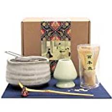 Artcome Japansk matcha teset, matchande visp, traditionell skopa, matchande skål, keramisk visphållare, handgjord matcha ceremoni kit för traditionell japansk teceremoni (7 st)