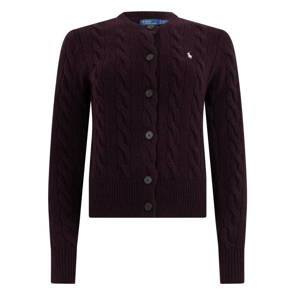 Polo Ralph Lauren Strikket cardigan i uld og kashmir med fletmønster - Strik - Dame - Lilla - L - Uld