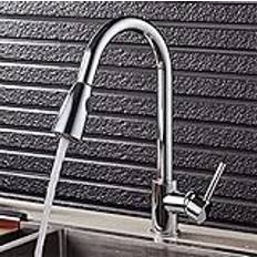 Kitchen Sink Mixer Tap, Kitchen Faucets Led Black∕Chrome Single Handle Pull Out Spray Head Kitchen Tap Single Hole Handle Swivel 360 Degree Water Mixer Tap Deck Mounted w