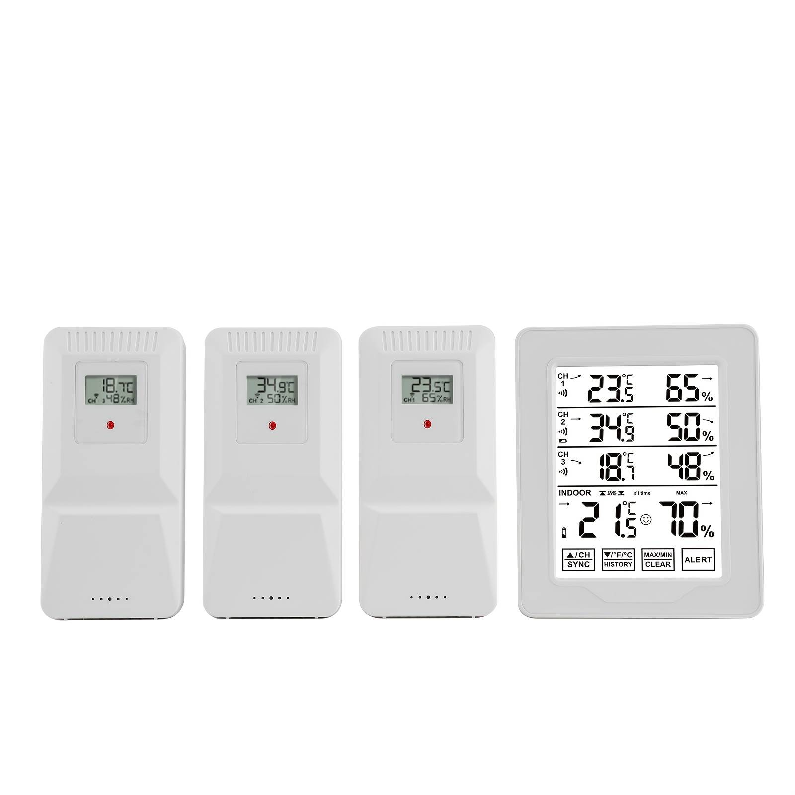 With 3 Outdoor Thermometer Hygrometer Sensors, Wireless Indoor Thermometer, Outdoor Digital Thermometer Hygrometer Large Screen Temperature Alarm Monitoring Recorder
