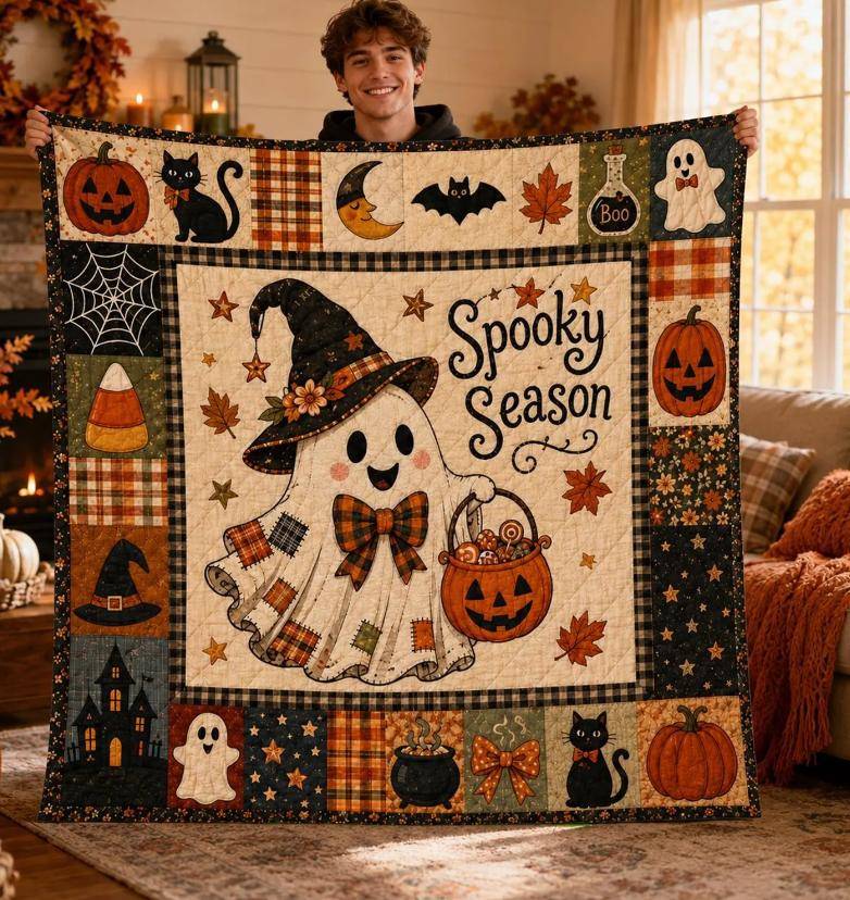 Spöklik Säsong Spöke Täcke Filt Söt Halloween Pumpa Pläd, Häxhatt Svart Katt Lapptäcke Dekor Mysig Höstfilt för Hemmet