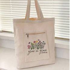 Söt Bee Print Large Capacity Shoulder Tote Shopping Bag, Canvas Tote Bag, Shopping Bag, Party Bag, Wedding Birthday Party Favor Bag, Craft Handle Bag, - Beige (En-Storlek)