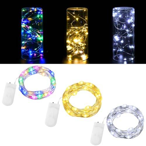 Dalugo Miniljusslinga med batteri, 3 stycken 2 m 20 LED liten ljusslinga batteri inomhus för flaska, rum, heminredning, fest, bröllop, jul (flerfärgad)
