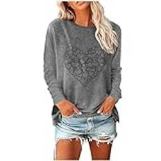 FGVFCS Söta kärlekshjärta toppar för kvinnor UK casual lösa skjortor sweatshirts pullover långärmad rund hals topp elegant alla hjärtans dag singel dam flickor pullover ytterkläder kontor fest