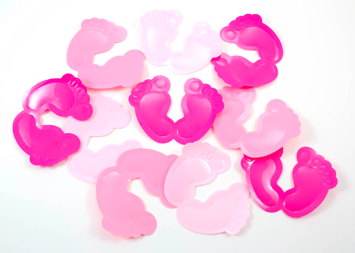 Pink og lyserød baby fødder konfetti - 8,5 6,5 cm.