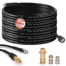 Rörrengöringsslang 20 m, med M22-adapter, munstycken styv + roterande, 240 bar 60 °C rörrengöringsset lämplig för Kränzle Kärcher K2-K7, högtryckstvätt högtrycksslang