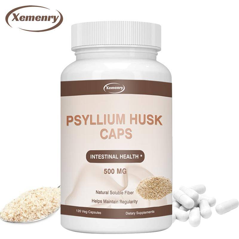 Psylliumskal kapslar, 500 mg, naturlig kostfiber, lättupptagliga, lämpliga för både män och kvinnor.