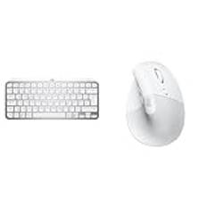 Logitech MX Keys Mini 920-010480 Tangentbord, Grå (tyska tangentbordslayout) & Logitech Lift Vertical ergonomisk mus, trådlös, Bluetooth eller Logi Bolt USB-mottagare, ljudlösa klick, 4 knappar - Vit