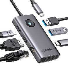 Docking Station, ORICO 6 in 1 USB C Hub mit 4K HDMI, 2.5G Ethernet, PD 100 W, 2 USB-A 3.0 Ports, 1 USB-C 3.0 Port, 5 Gbit/s, USB C Multiport Adapter für Windows Mac