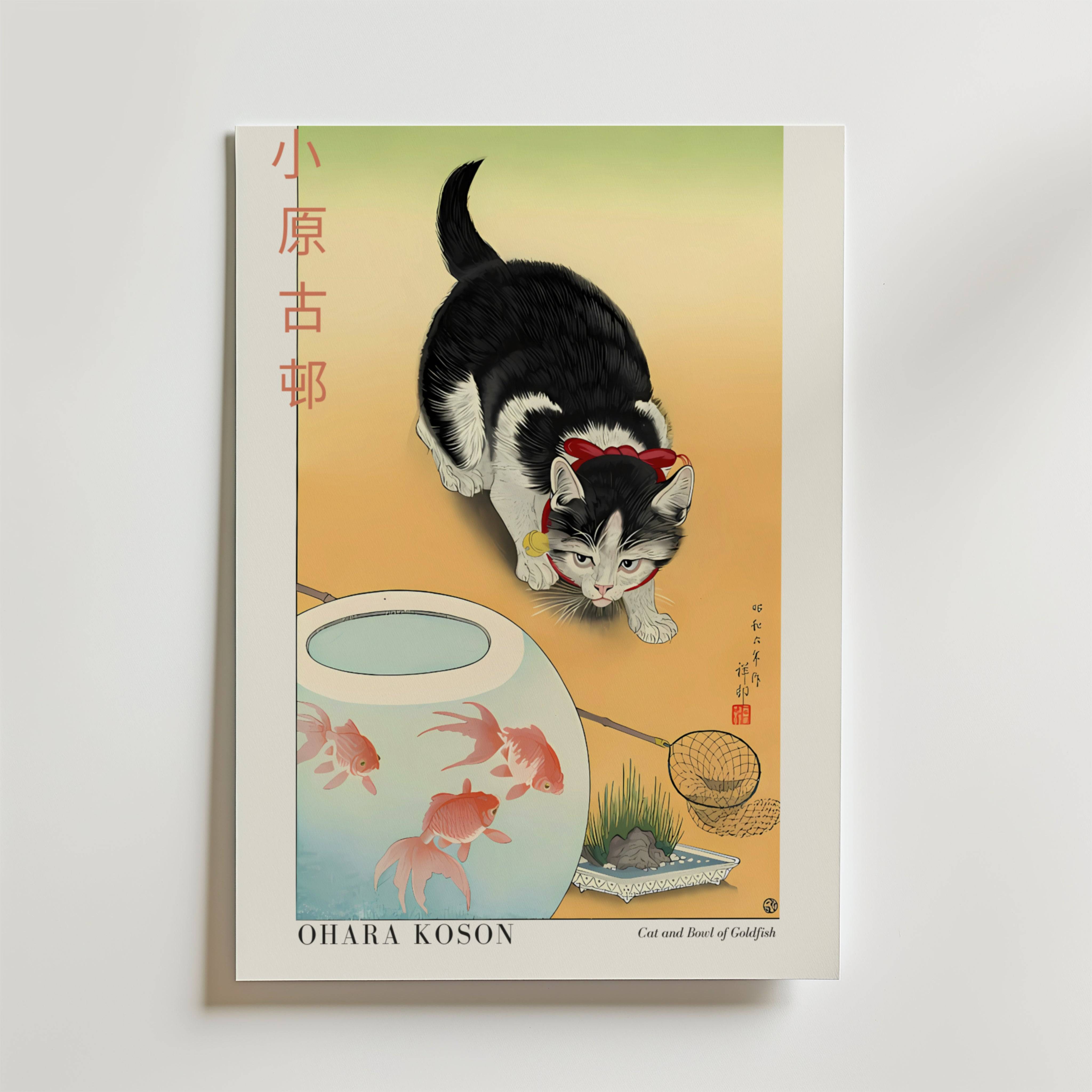 Cat and Bowl of Goldfish Ohara Koson Poster - Fine Art Poster 70x100 cm