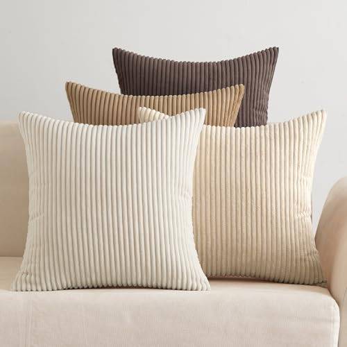 EMEMA Kissenbezug 45x45 Kordsamt Braun Serie Sofakissen 4er Set