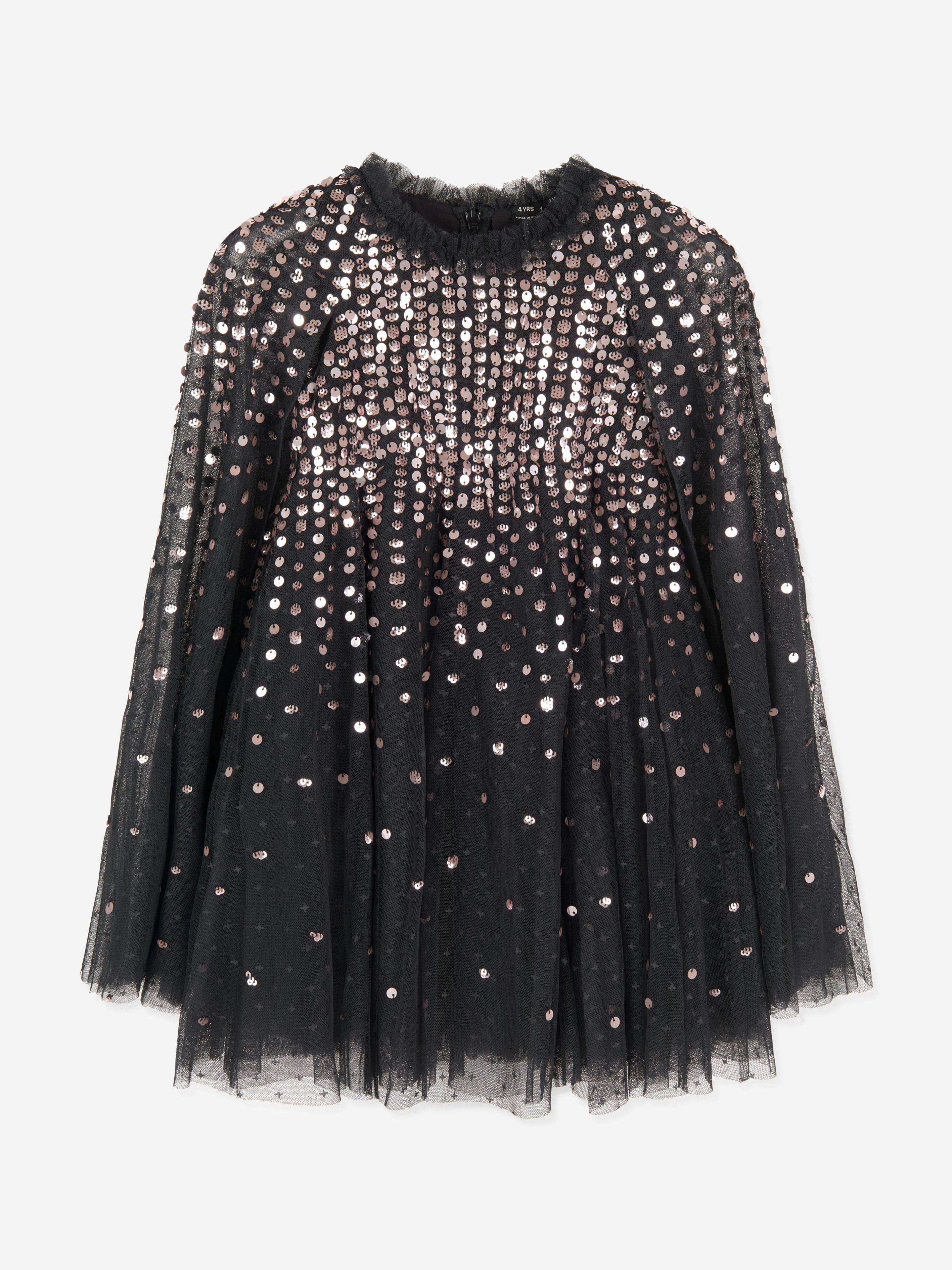 Needle & Thread Girls Moonlight Sequin Cape Dress in Beige - Beige / 7 Yrs (7 Yrs)