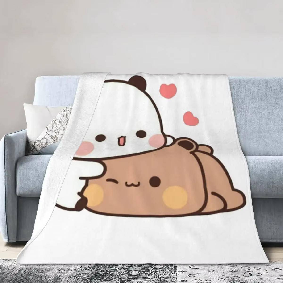 Bubu Dudu Panda Filt Mjuk och Varm Flanellfilt Plyschfilt Lämplig för Säng Vardagsrum Picknick Resa Hem Soffa beige