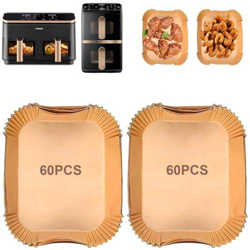 120 Stück Airfryer Backpapier für COSORI Heißluftfritteuse 8,5L 2 Kammern, Air Fryer Backpapier für Heißluftfritteuse Airfryer Zubehör für Philips Airfryer 4000 Series Stacked Dual Basket, Cookwise 9L