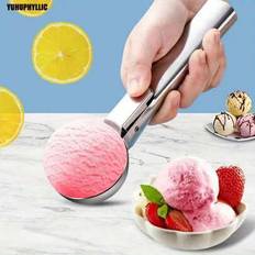 1 st glassskopa i rostfritt stål med ergonomiskt handtag och avtryckare - kommersiell glass-, vattenmelon-, frukt- och kakskopa - bärbart köksredskap - Grå (En-Storlek)