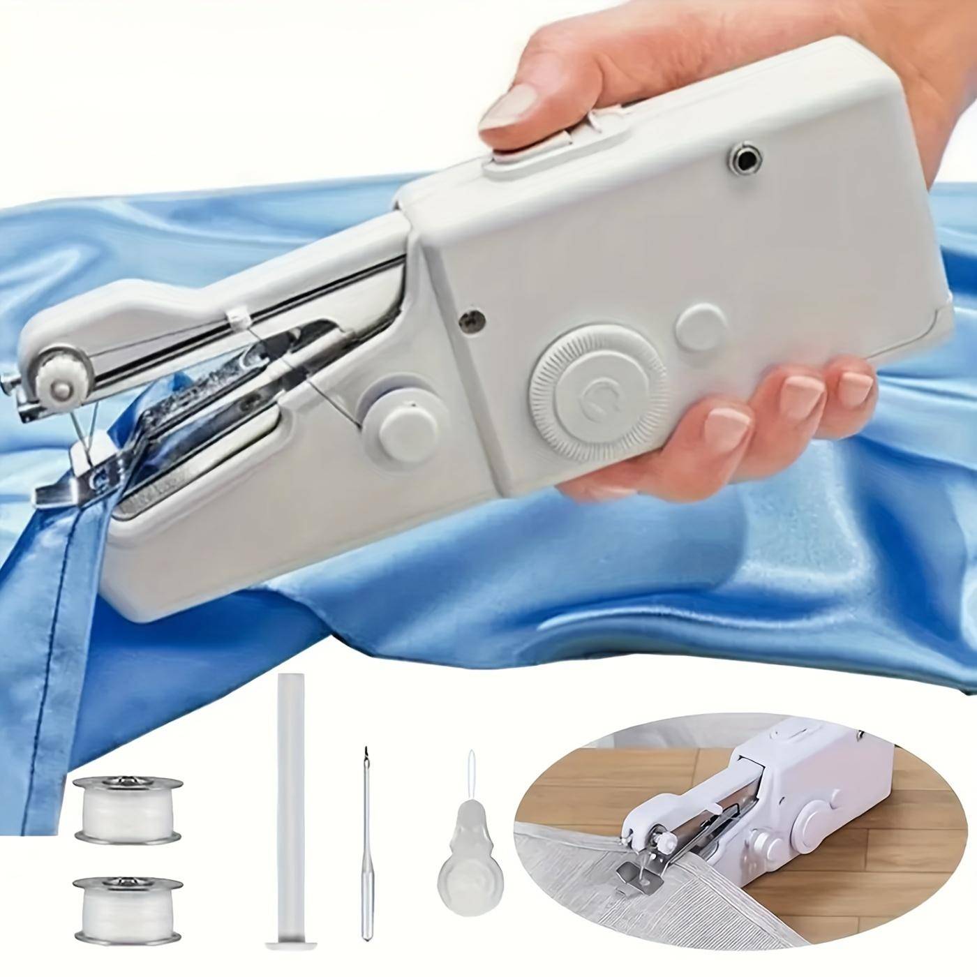 Handhållen bärbar symaskin Multifunktionell hushållsmini hand elektrisk symaskin vit
