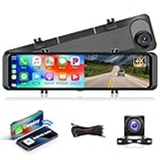 Rimoody 4K-bilkamera med trådlös Carplay Android-bil, 11,26 tums IPS-pekskärm instrumentkamera med 1080P bakåtvänd kamera,