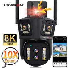 LS VISION Ultra 8K 10X Optical Zoom Wireless Camera Multi-lens Wide Angle CCTV Wifi PTZ Outdoor Audio Camera with Four Lenses